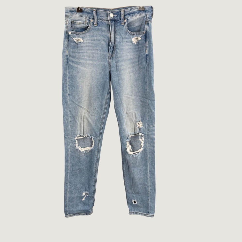 American Eagle Mom Jean Womens Size 2 Regular Light Wash Distressed Ripped Denim